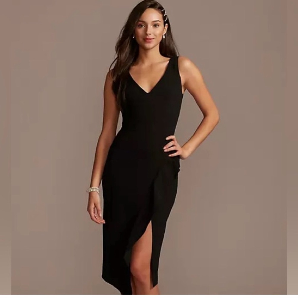 NWT Davids Bridal Black Midi Dress with Ruffle - size 4